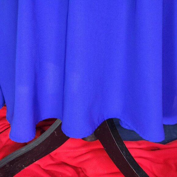 Sweet Rain Blue SS V Neck Poly Silver Button Shoulder Peplum Midi Dress Jr Sz L - Picture 7 of 16